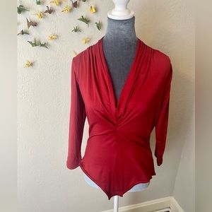 Unique Vintage Burgundy Gathered Neckline Friday Night Bodysuit L - NWOT